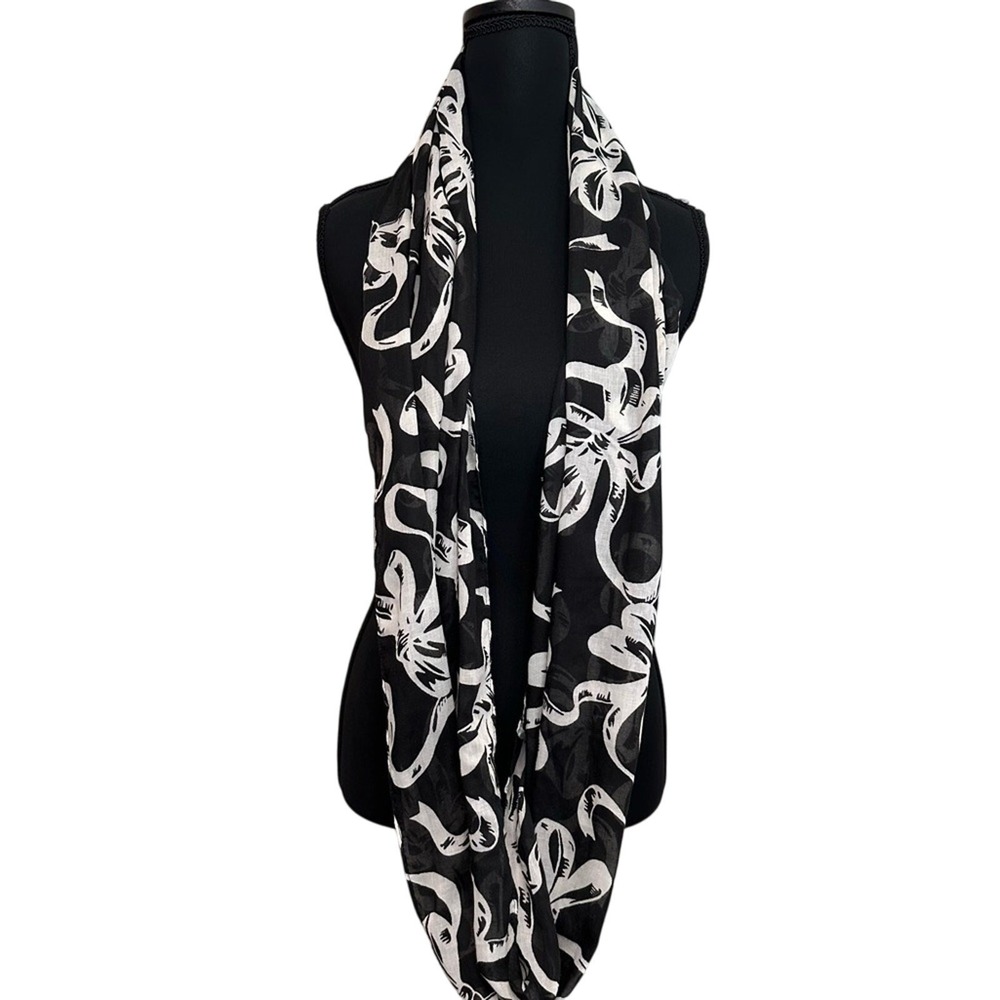 Talbots Infinity Scarf Black White Bow Classic Winter‎ Lightweight Chic Feminine